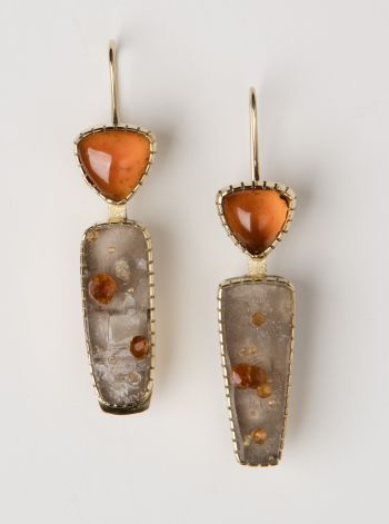 Earrings: Spessartite Garnet & Spessartite Garnet Crystals in Quartz